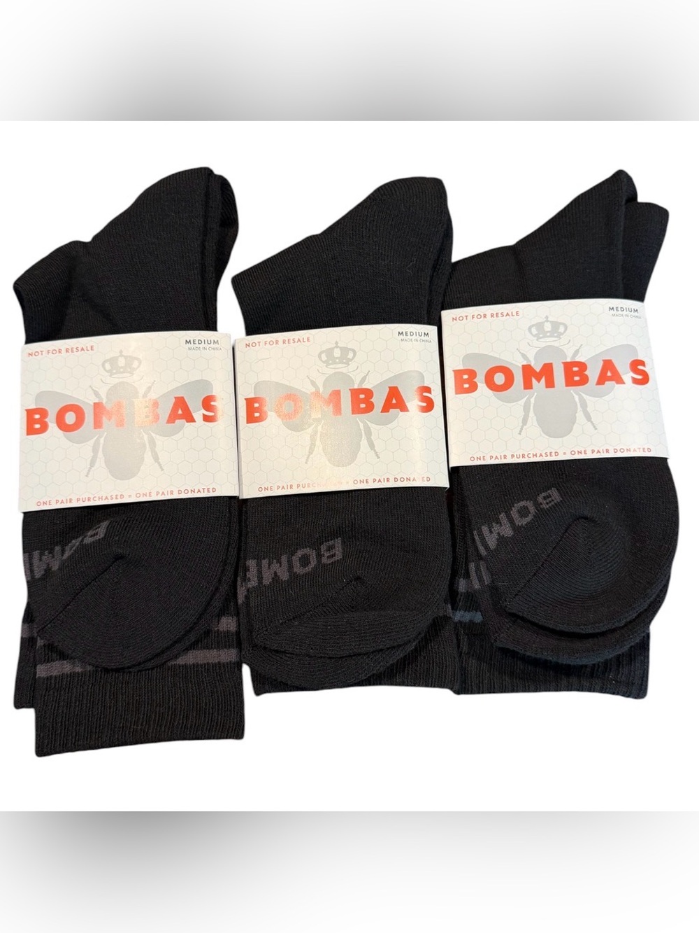 Bombas Unisex Size M Black High Rise Socks - 3 Pack - NWT